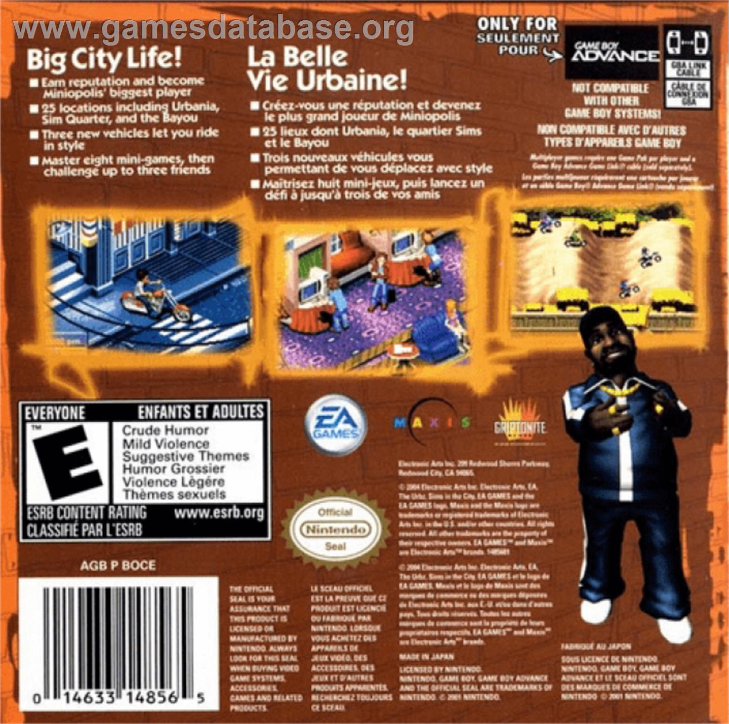 Urbz: Sims in the City - Nintendo Game Boy Advance - Artwork - Box Back