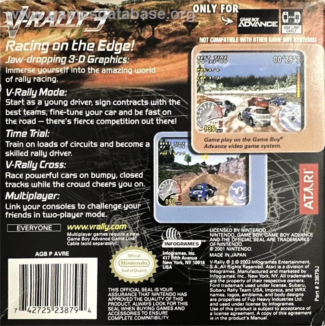 V-rally 3 - Nintendo Game Boy Advance - Artwork - Box Back