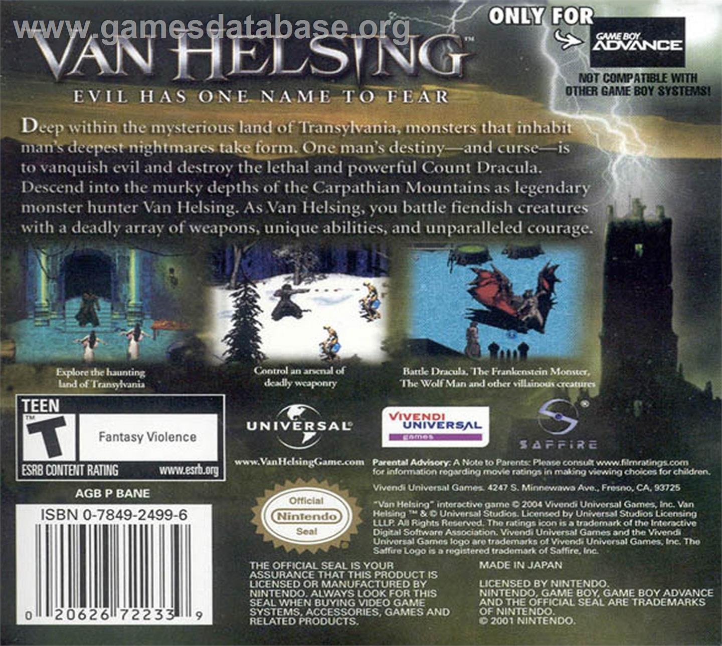 Van Helsing - Nintendo Game Boy Advance - Artwork - Box Back