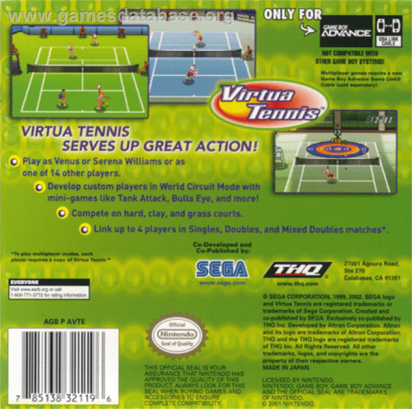 Virtua Tennis - Nintendo Game Boy Advance - Artwork - Box Back