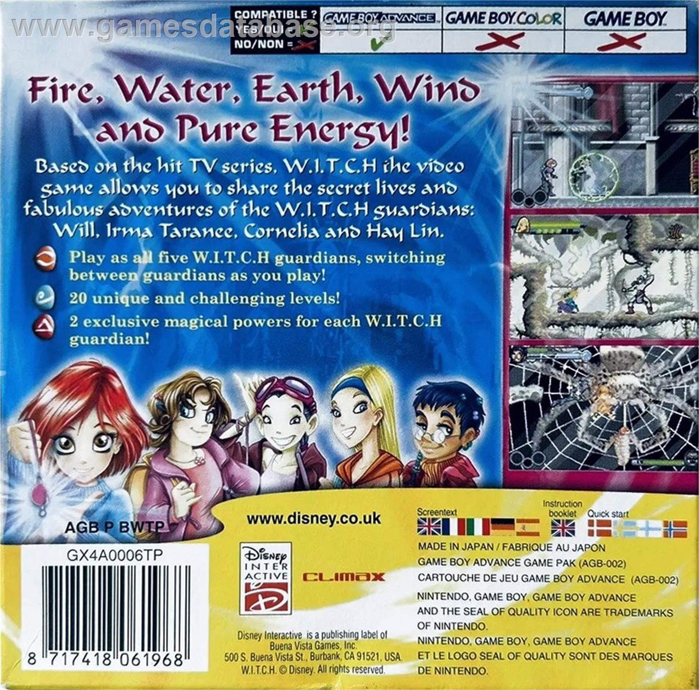 W.I.T.C.H. - Nintendo Game Boy Advance - Artwork - Box Back