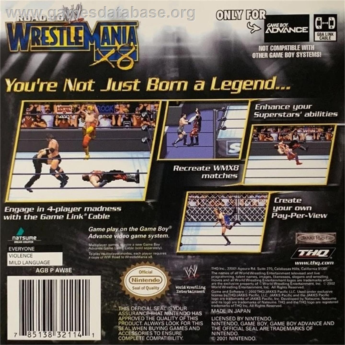 WWE Road to Wrestlemania X8 - Nintendo Game Boy Advance - Artwork - Box Back