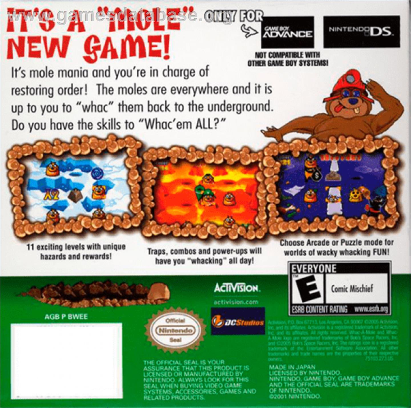 Whac-A-Mole - Nintendo Game Boy Advance - Artwork - Box Back