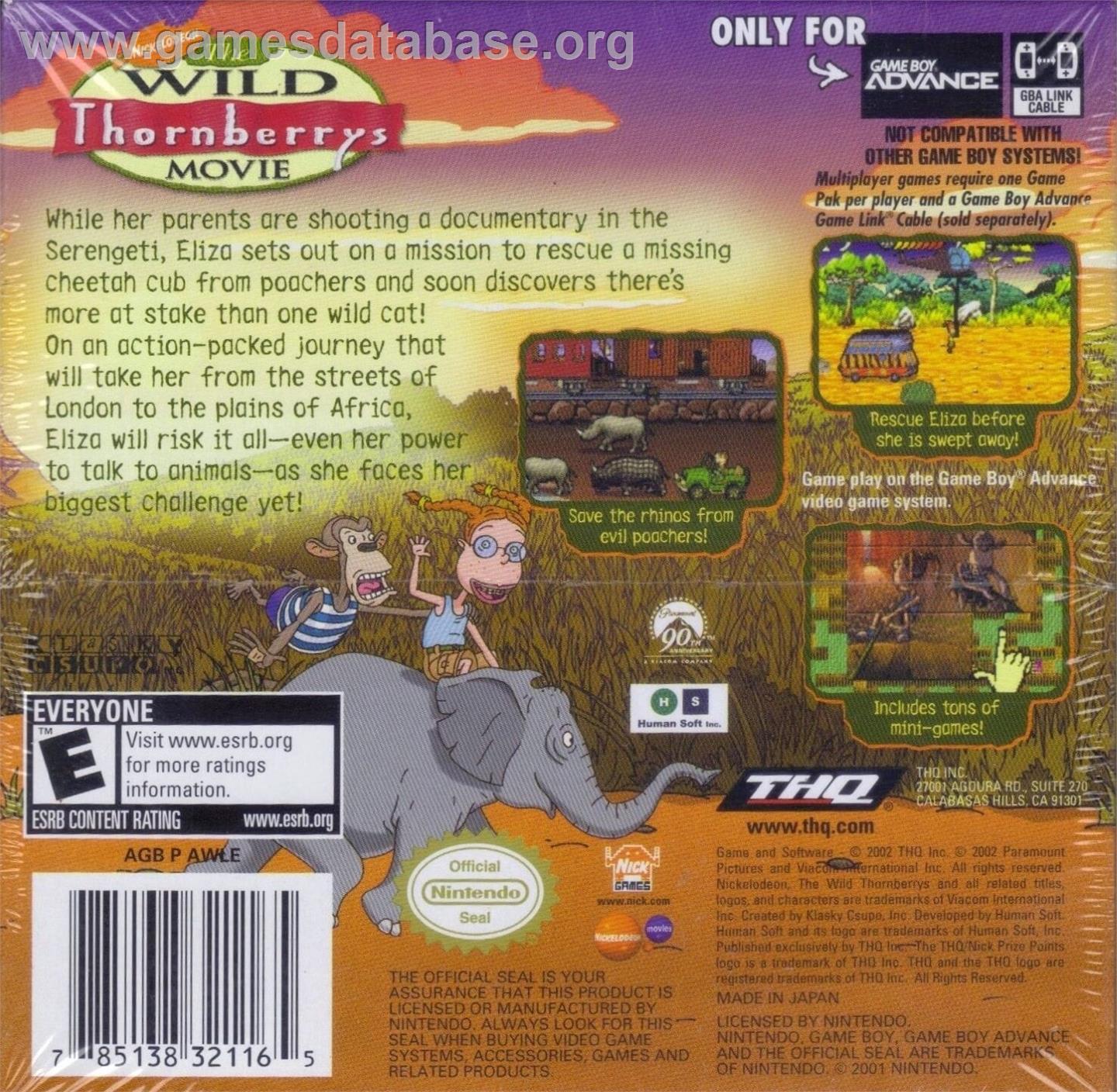 Wild Thornberrys Movie, The - Nintendo Game Boy Advance - Artwork - Box Back