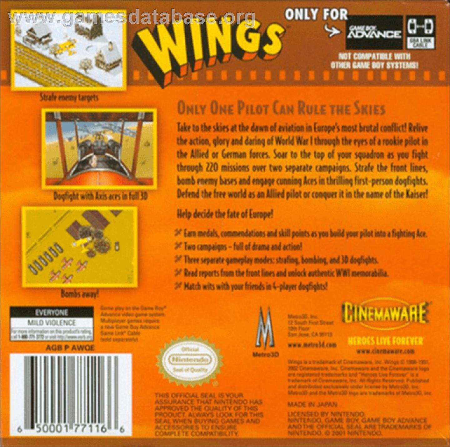 Wings - Nintendo Game Boy Advance - Artwork - Box Back