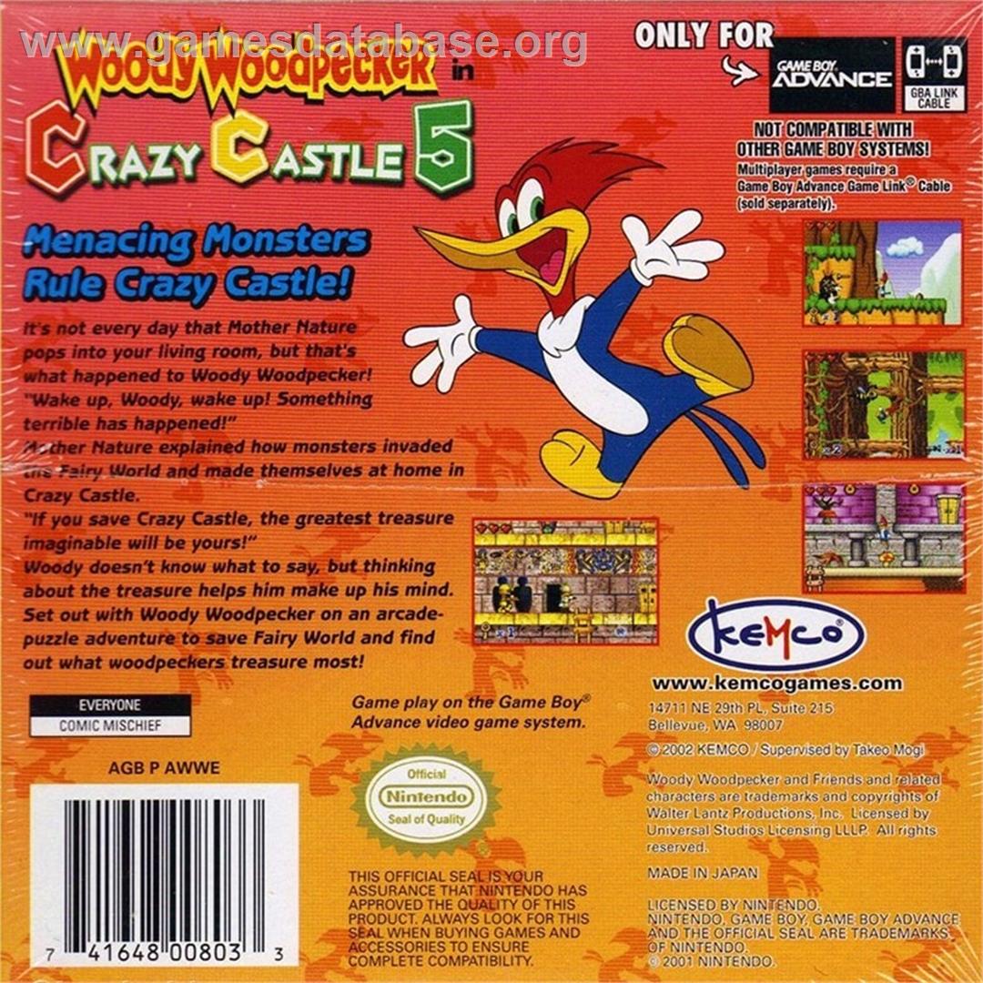 Woody Woodpecker in Crazy Castle 5 - Nintendo Game Boy Advance - Artwork - Box Back