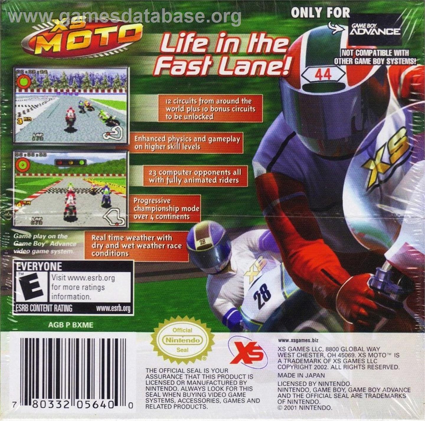 Xs Moto - Nintendo Game Boy Advance - Artwork - Box Back