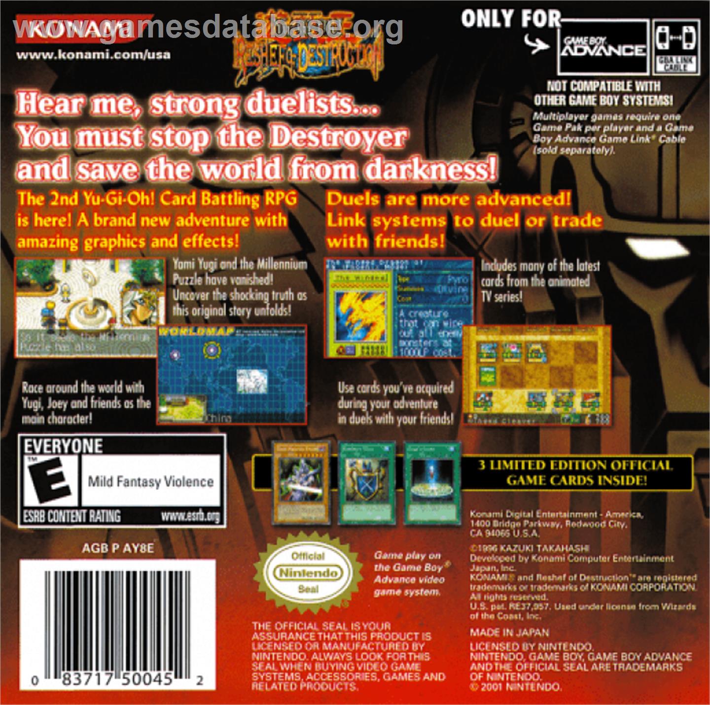 Yu-Gi-Oh! Reshef of Destruction - Nintendo Game Boy Advance - Artwork - Box Back