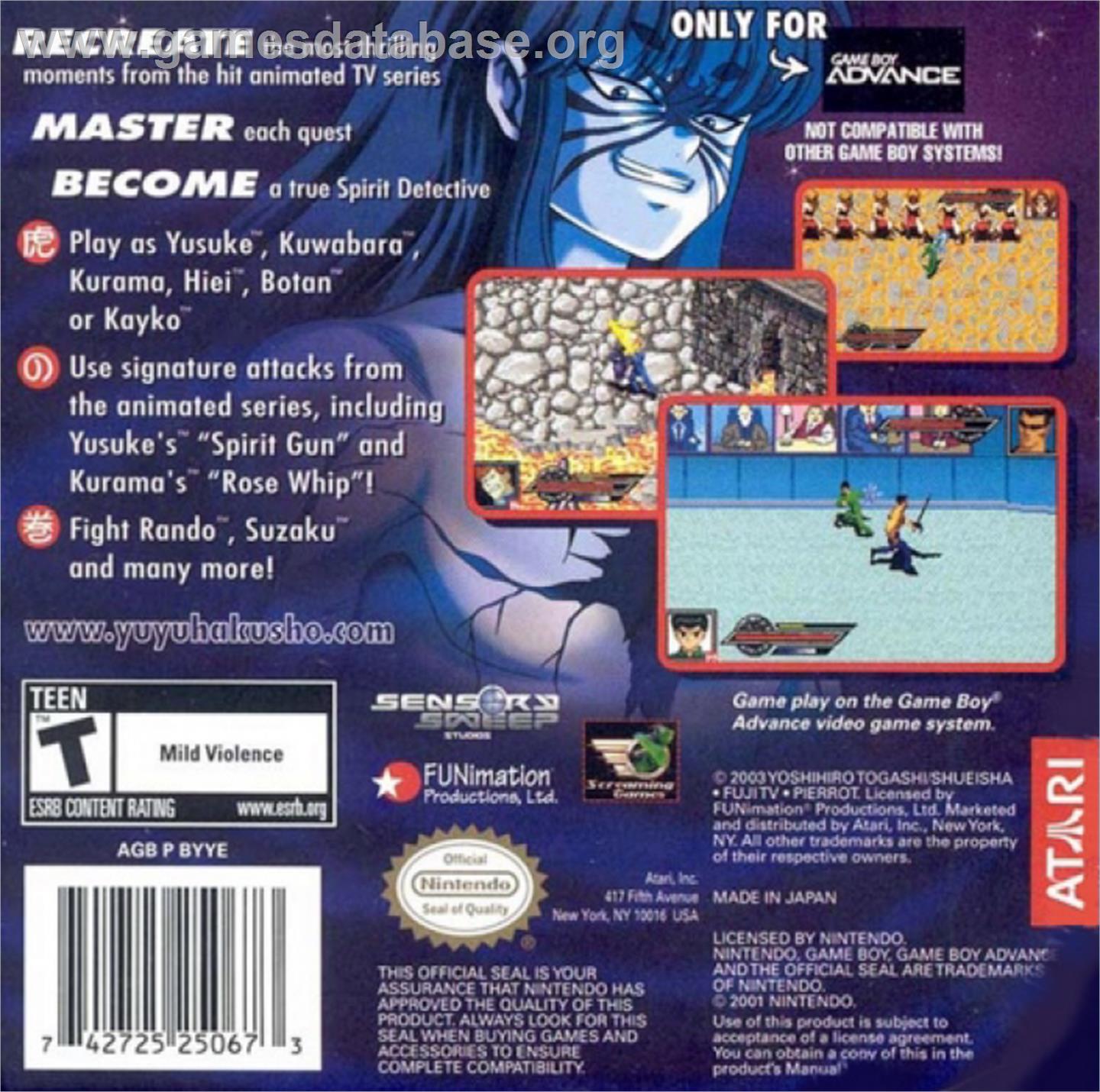 Yu Yu Hakusho: Spirit Detective - Nintendo Game Boy Advance - Artwork - Box Back