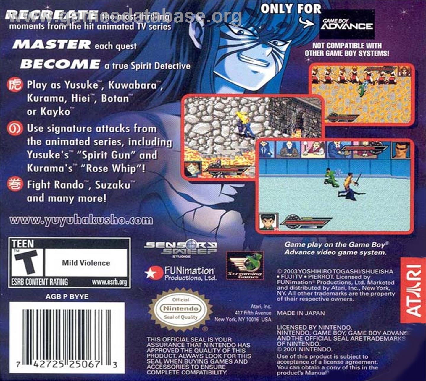 Yu Yu Hakusho - Ghost Files - Spirit Detective - Nintendo Game Boy Advance - Artwork - Box Back