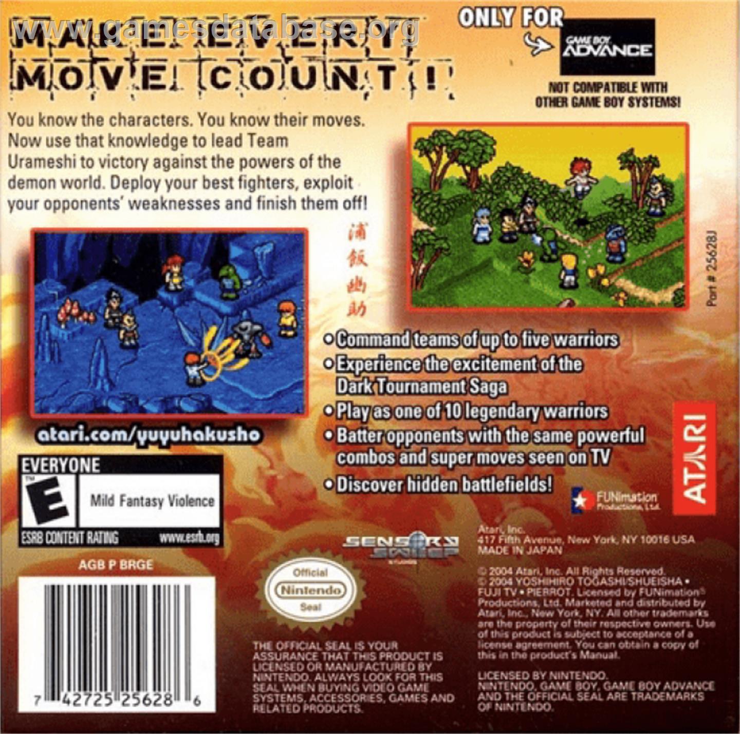Yu Yu Hakusho Tournament Tactics - Nintendo Game Boy Advance - Artwork - Box Back
