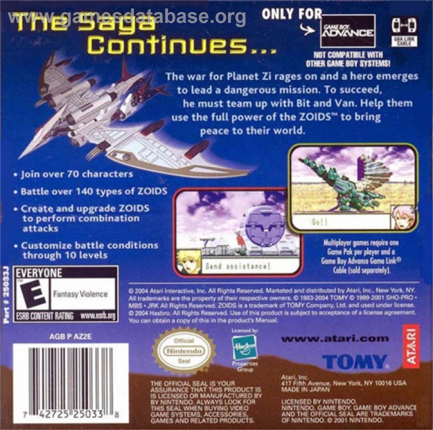 Zoids: Legacy - Nintendo Game Boy Advance - Artwork - Box Back