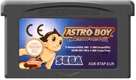 Cartridge artwork for Astro Boy: Omega Factor on the Nintendo Game Boy Advance.