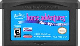 Cartridge artwork for Barbie Horse Adventures - The Big Race on the Nintendo Game Boy Advance.