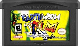 Cartridge artwork for Earthworm Jim on the Nintendo Game Boy Advance.
