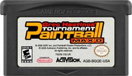 Cartridge artwork for Greg Hastings' Tournament Paintball Max'd on the Nintendo Game Boy Advance.