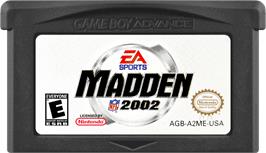 Cartridge artwork for Madden Nfl 2002 on the Nintendo Game Boy Advance.