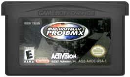 Cartridge artwork for Mat Hoffman's Pro BMX on the Nintendo Game Boy Advance.