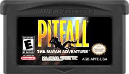 Cartridge artwork for Pitfall - The Mayan Adventure on the Nintendo Game Boy Advance.
