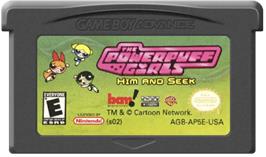 Cartridge artwork for Powerpuff Girls: Him and Seek on the Nintendo Game Boy Advance.
