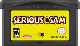 Cartridge artwork for Serious Sam on the Nintendo Game Boy Advance.