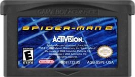 Cartridge artwork for Spider-man 2 on the Nintendo Game Boy Advance.