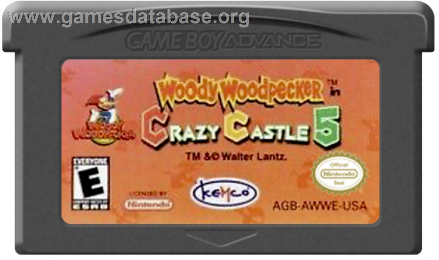 Woody Woodpecker in Crazy Castle 5 - Nintendo Game Boy Advance - Artwork - Cartridge