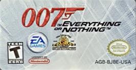 Top of cartridge artwork for 007: Everything or Nothing on the Nintendo Game Boy Advance.