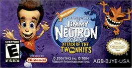 Top of cartridge artwork for Adventures of Jimmy Neutron: Boy Genius - Attack of the Twonkies on the Nintendo Game Boy Advance.