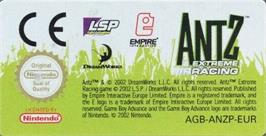 Top of cartridge artwork for Antz Extreme Racing on the Nintendo Game Boy Advance.