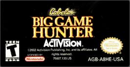 Top of cartridge artwork for Cabela's Big Game Hunter on the Nintendo Game Boy Advance.