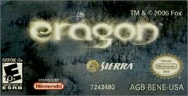 Top of cartridge artwork for Eragon on the Nintendo Game Boy Advance.