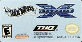 Top of cartridge artwork for Hot Wheels: Velocity X on the Nintendo Game Boy Advance.