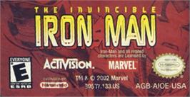 Top of cartridge artwork for Invincible Iron Man on the Nintendo Game Boy Advance.
