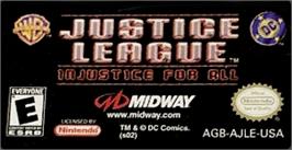 Top of cartridge artwork for Justice League: Injustice for All on the Nintendo Game Boy Advance.