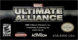 Top of cartridge artwork for Marvel Ultimate Alliance on the Nintendo Game Boy Advance.