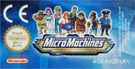 Top of cartridge artwork for Micro Machines on the Nintendo Game Boy Advance.