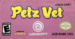 Top of cartridge artwork for Petz Vet on the Nintendo Game Boy Advance.