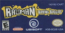 Top of cartridge artwork for Rayman Raving Rabbids on the Nintendo Game Boy Advance.