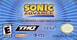 Top of cartridge artwork for Sonic Advance on the Nintendo Game Boy Advance.