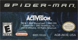 Top of cartridge artwork for Spider-man on the Nintendo Game Boy Advance.