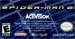 Top of cartridge artwork for Spider-man 2 on the Nintendo Game Boy Advance.