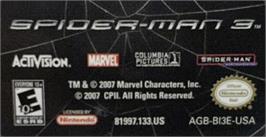 Top of cartridge artwork for Spider-man 3 on the Nintendo Game Boy Advance.