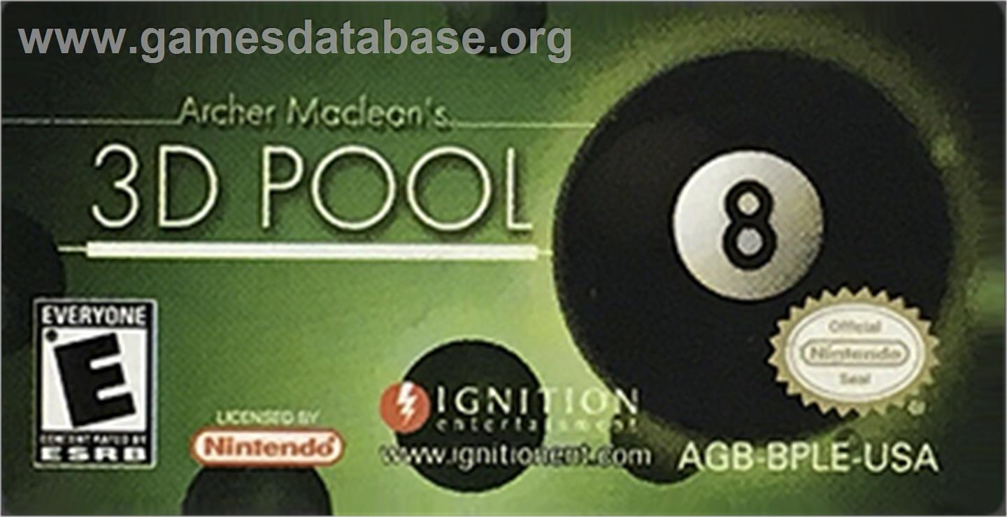 Archer Maclean's 3d Pool - Nintendo Game Boy Advance - Artwork - Cartridge Top