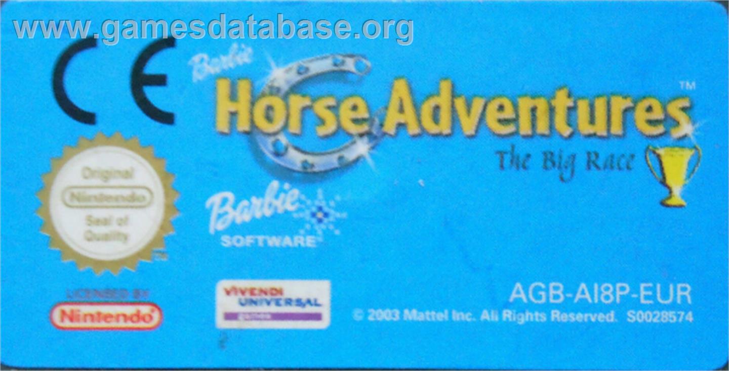 Barbie Horse Adventures: Blue Ribbon Race - Nintendo Game Boy Advance - Artwork - Cartridge Top