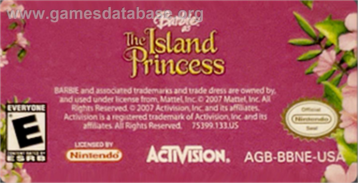 Barbie as The Island Princess - Nintendo Game Boy Advance - Artwork - Cartridge Top