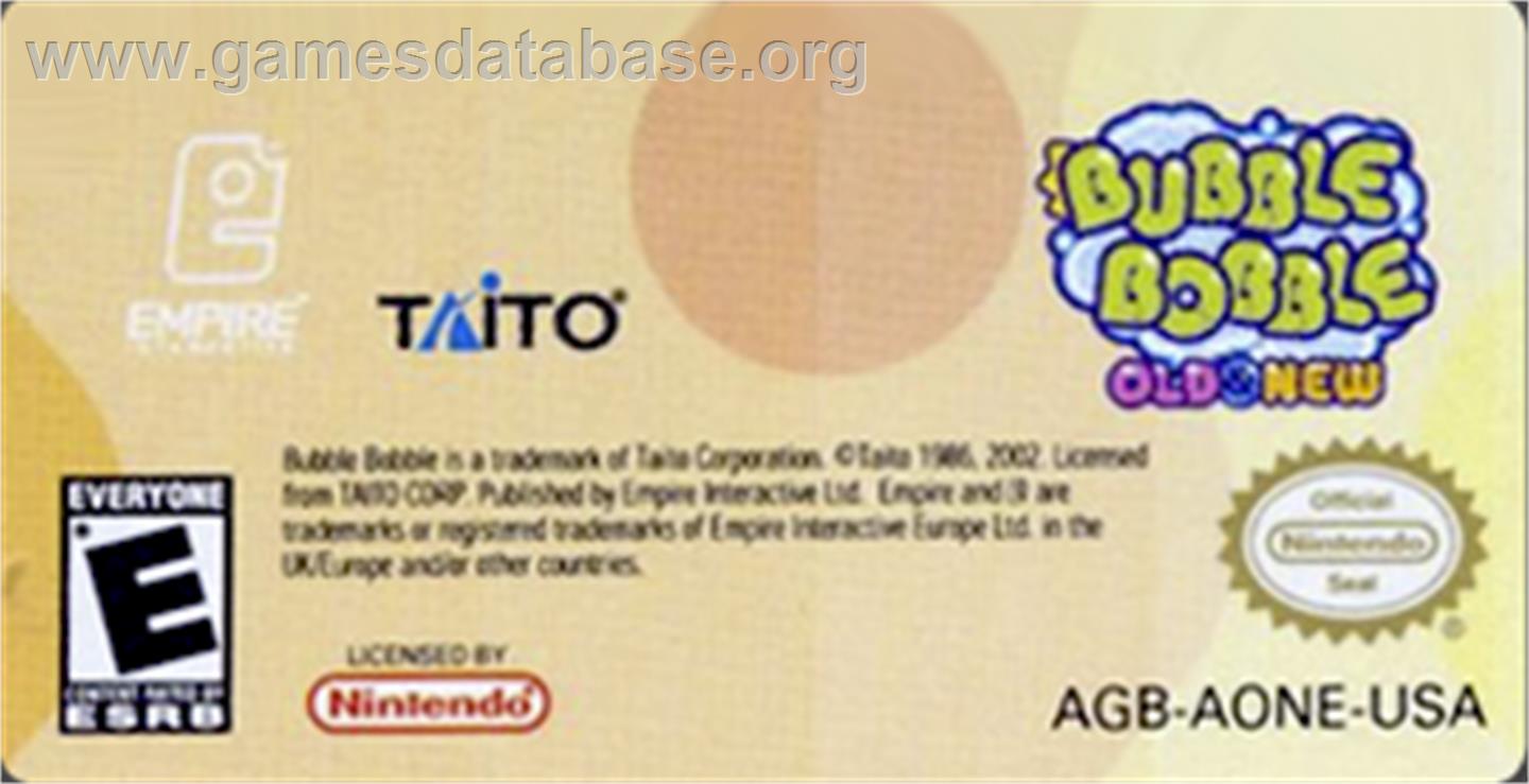 Bubble Bobble Old & New - Nintendo Game Boy Advance - Artwork - Cartridge Top