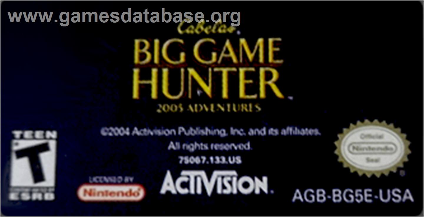 Cabela's Big Game Hunter 2005 Adventures - Nintendo Game Boy Advance - Artwork - Cartridge Top