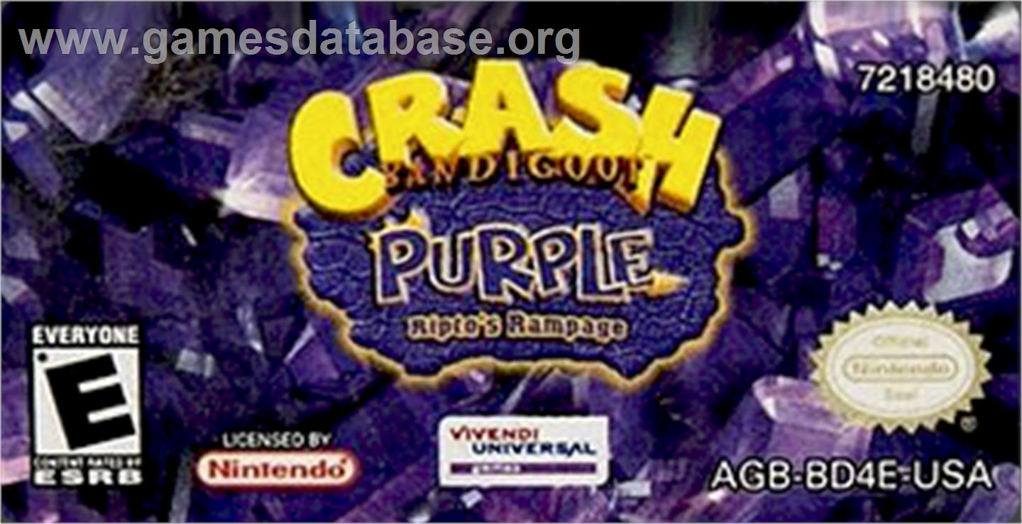 Crash Bandicoot Purple: Ripto's Rampage - Nintendo Game Boy Advance - Artwork - Cartridge Top