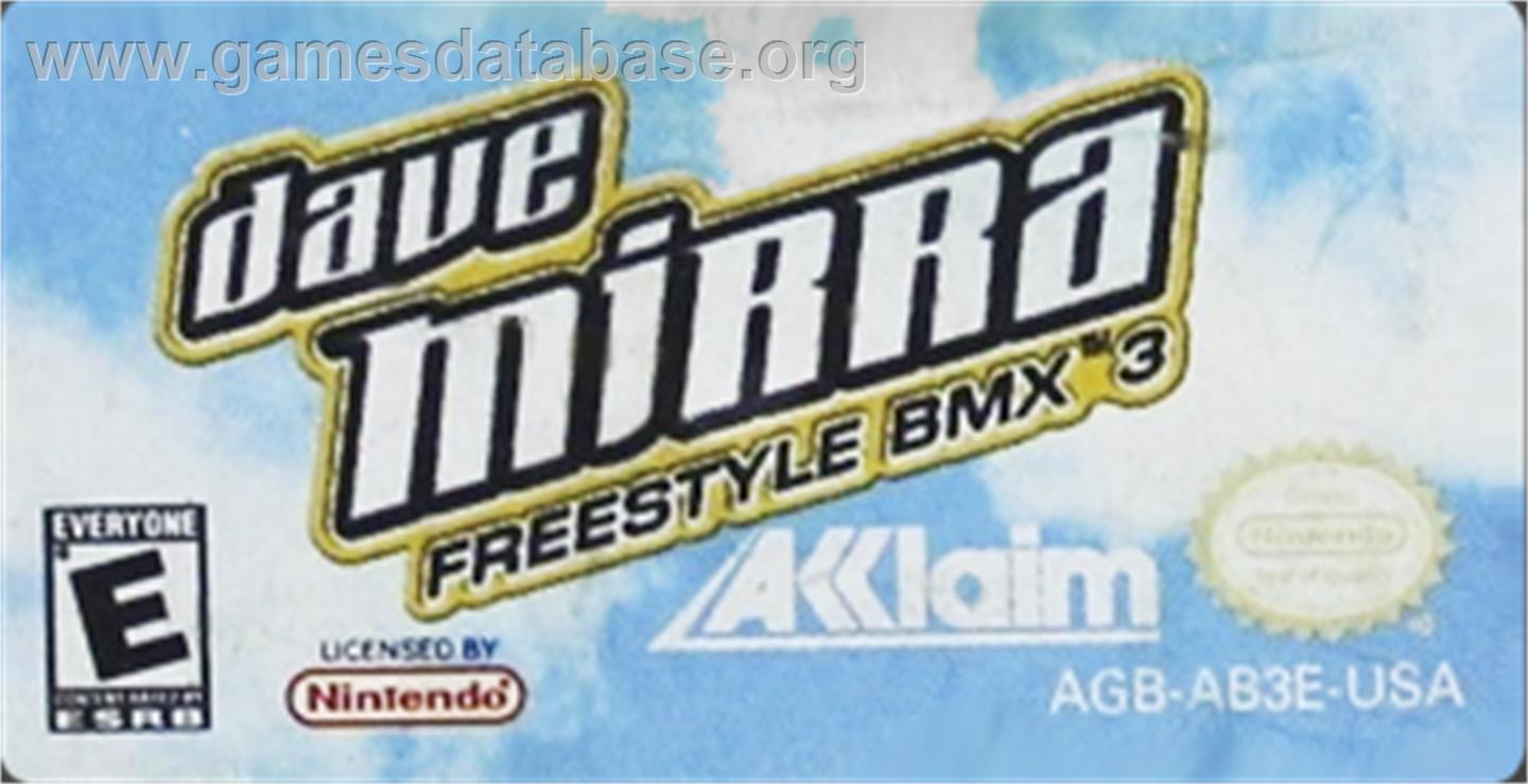 Dave Mirra Freestyle BMX 3 - Nintendo Game Boy Advance - Artwork - Cartridge Top